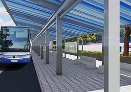 Recreación de la nueva terminal de autobuses que se acometará en la parada de este servicio de Noja.