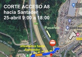 Corte en el acceso a la A-8 en dirección a Santander.