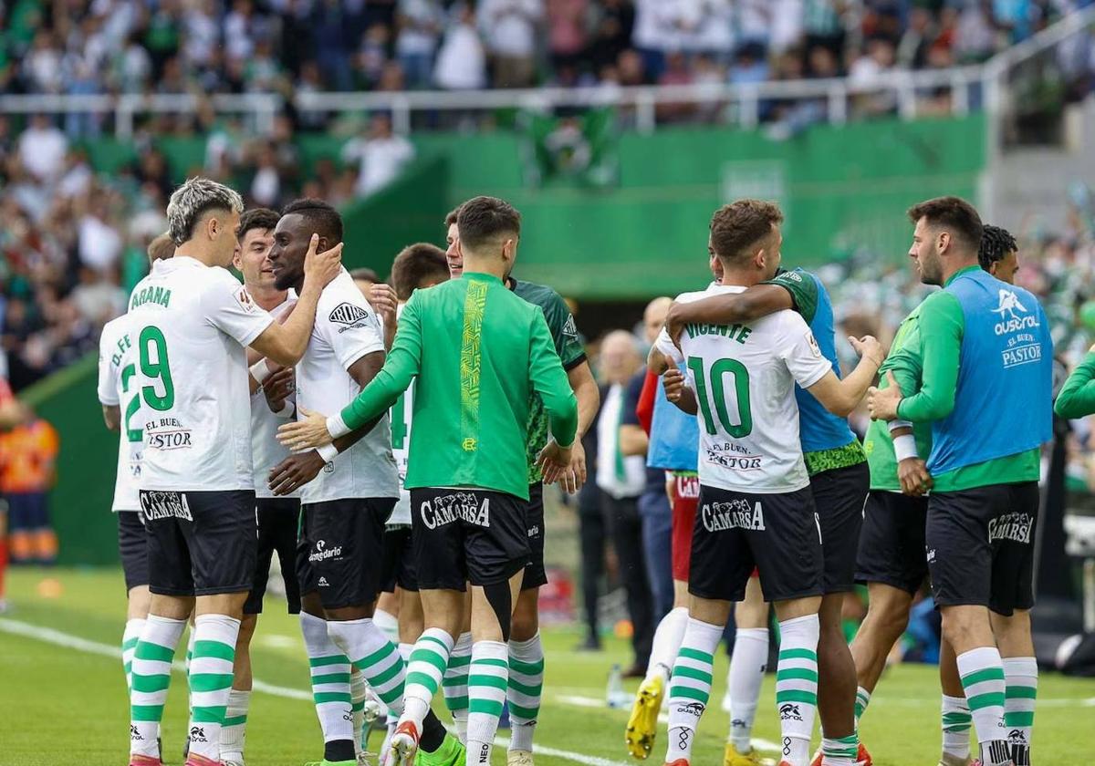 Celebración del primer gol del Racing de esta tarde.