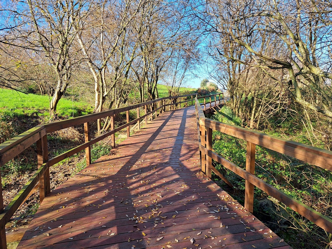 Un puente de madera, al poco de pasar junto al campo de golf de La Junquera.