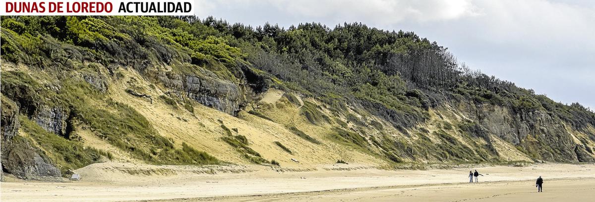 La roca que se esconde tras las dunas comenzó a aparecer tras el temporal de 2014.