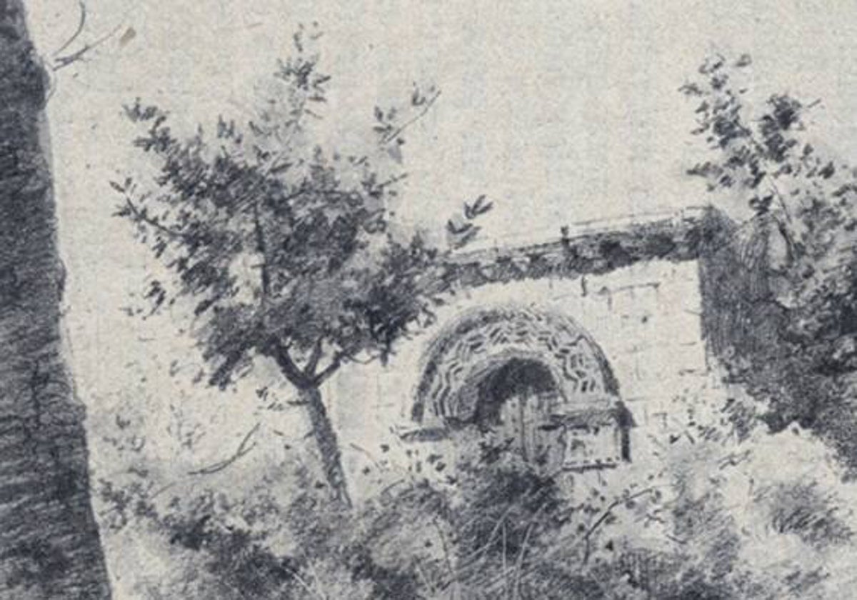 Dibujo de Mariano Pedrero de 1906 sobre la ermita de Las Fraguas.