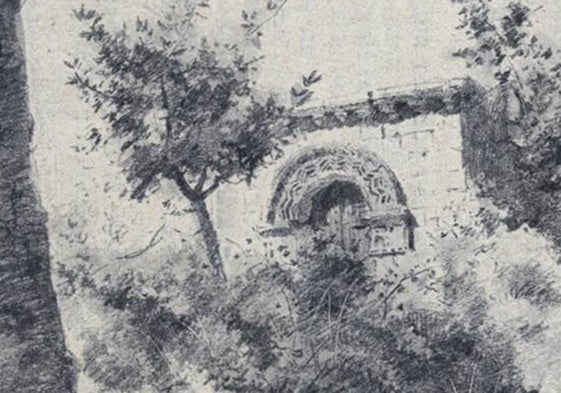 Dibujo de Mariano Pedrero de 1906 sobre la ermita de Las Fraguas.