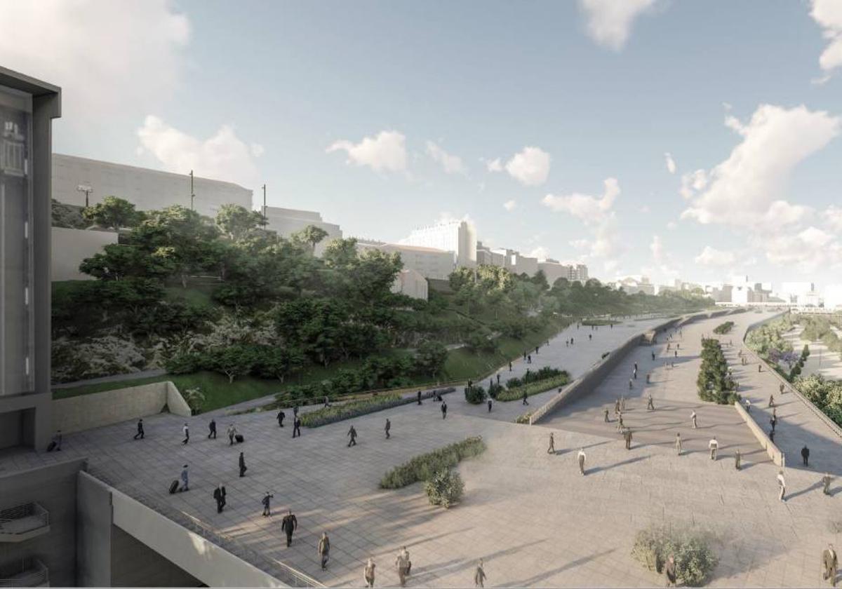 Infografía de la cubierta que se construirá sobre las vías del tren.