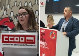 Los secretarios generales Rosa Mantecón (CC OO) y Mariano Carmona (UGT) durante las ruedas de prensa en las que han anunciado las fechas de sus próximos Congresos Regionales.