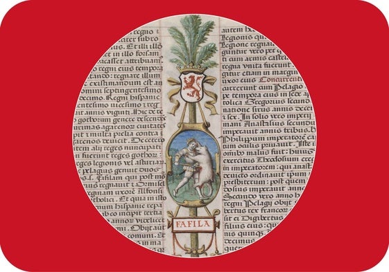 Representación de la lucha de Favila y el oso en Cosgaya, en el 'Liber genealogiae regum Hispaniae'.