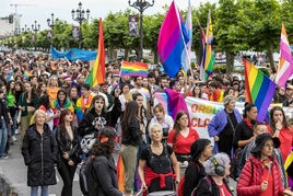 Parte de los manifestantes en su trayecto por el Paseo Pereda hacia la plaza del Ayuntamiento de Santander.