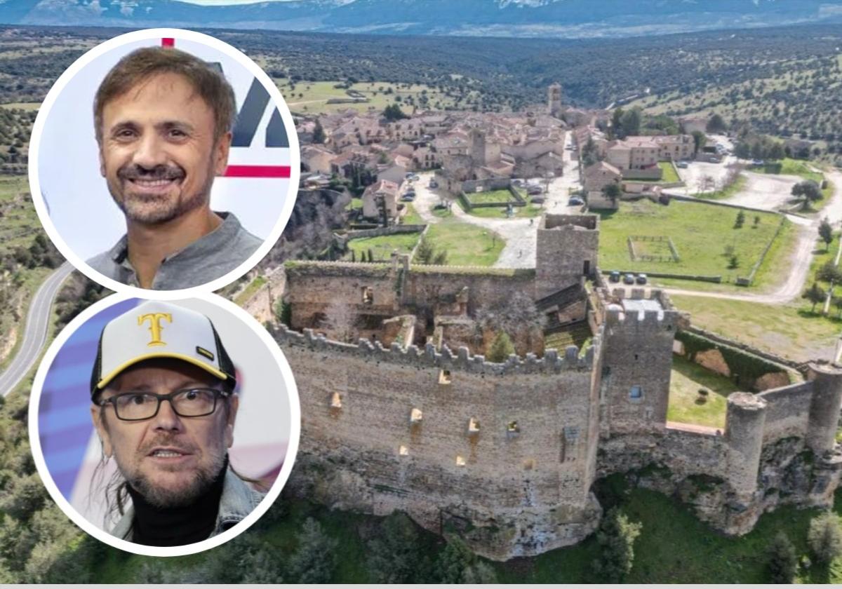 Mota y Segura junto a una vista aérea de la fortaleza de la localidad segoviana, construida en el siglo XIII.