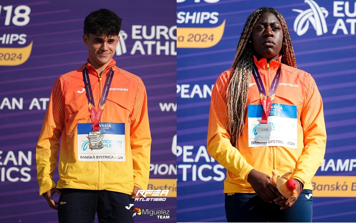 Aarón Ceballos y Andrea Tankeu, con sus medallas de plata en el Europeo sub-18.