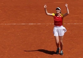 La cántabra celebra en la central de Roland Garros su gran éxito, el bronce olímpico en París 2024