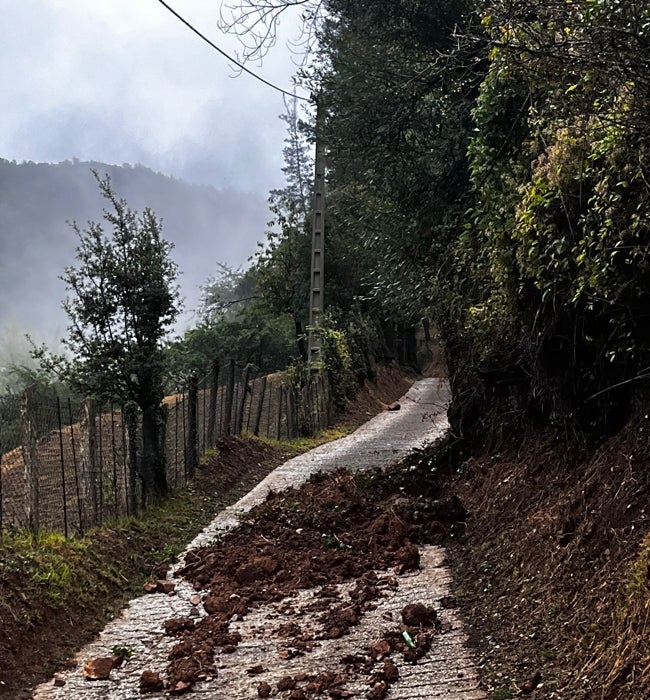 Así se encontraba el camino viejo de Potes tras el desprendimiento de tierra y piedras.