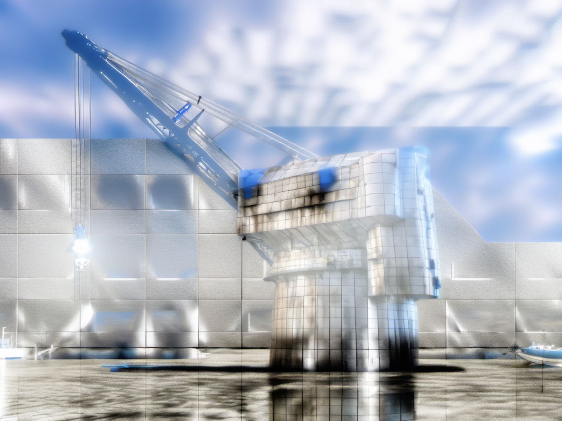 Una obra realizada por sobre la icónica imagen de la Grúa de Piedra.