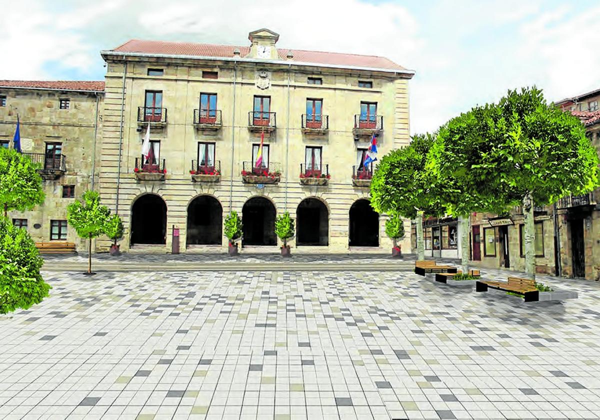 Infografía del aspecto que presentará la Plaza de España de Reinosa una vez finalizadas las obras.