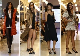 Las modelos Ariadna Vélez en el desfile de Henry Arroway; María Clara García, en el de Ramón Ezkerra; Sandra Veiga, en el de Moda re-; y Lucilia Fernández, en el de la firma colombiana Windom Bird.