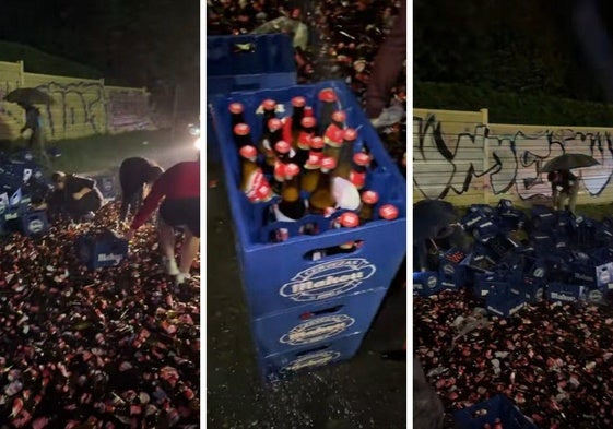 Jóvenes saquean las cervezas que perdió el camión accidentado en Solares