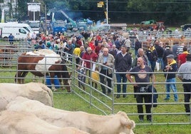 Público asistente entre los caballos y las vacas participantes en la emblemática feria