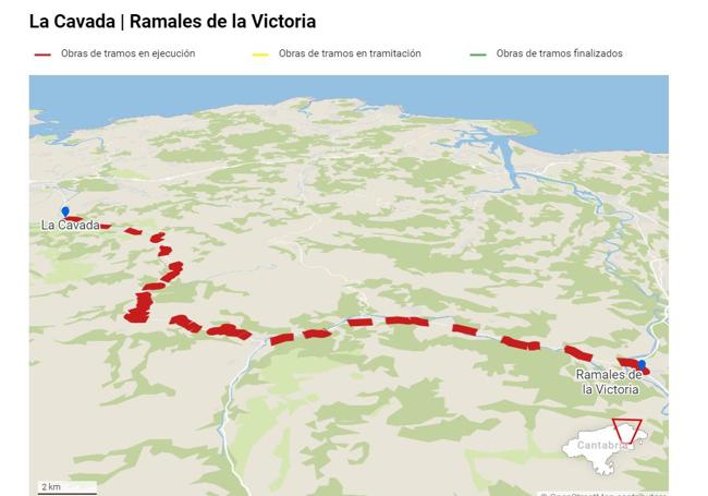 Paseo peatonal CA-261 La Cavada-Ramales de la Victora (La Cavada-Barrio de Arriba). Importe: 814.337€. Duración: 6 meses.