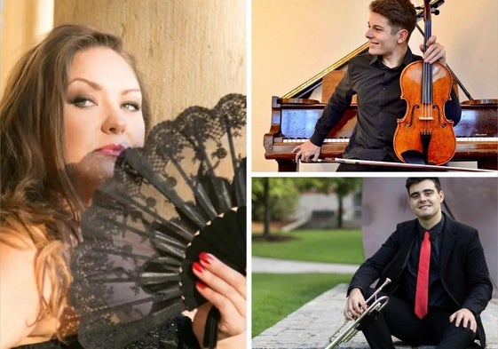 El violista Adrián Martínez, organizador de festivales; la soprano Dana Kozák de la compañía lírica Elgam y El trompetista Marco Cubillas, ganador del concurso nacional en EE UU.