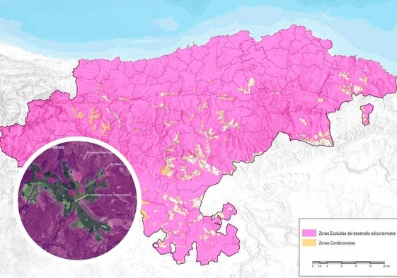 El mapa eólico de Cantabria que diseñó el bipartito permite el polémico parque del Asón