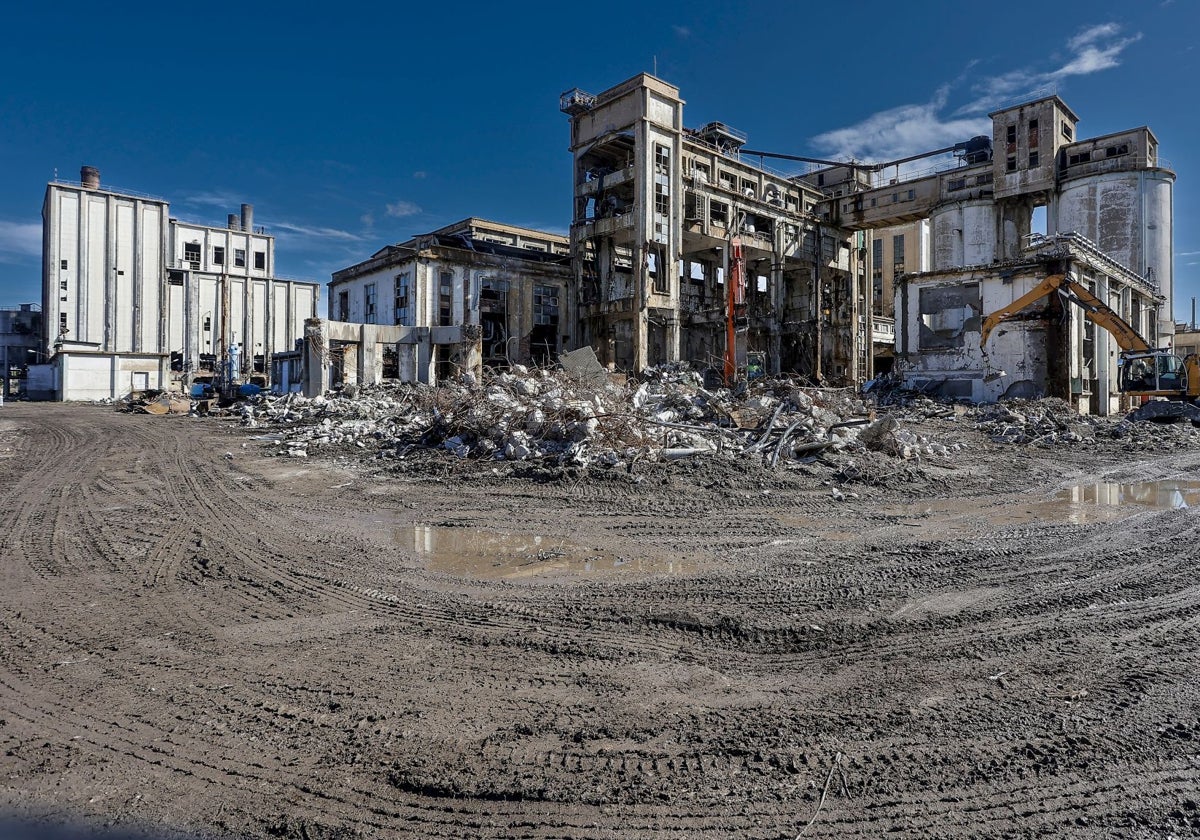 Estructura del antiguo complejo de Sniace, en primavera durante las labores de achatarramiento.