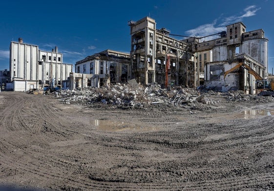 Estructura del antiguo complejo de Sniace, en primavera durante las labores de achatarramiento.