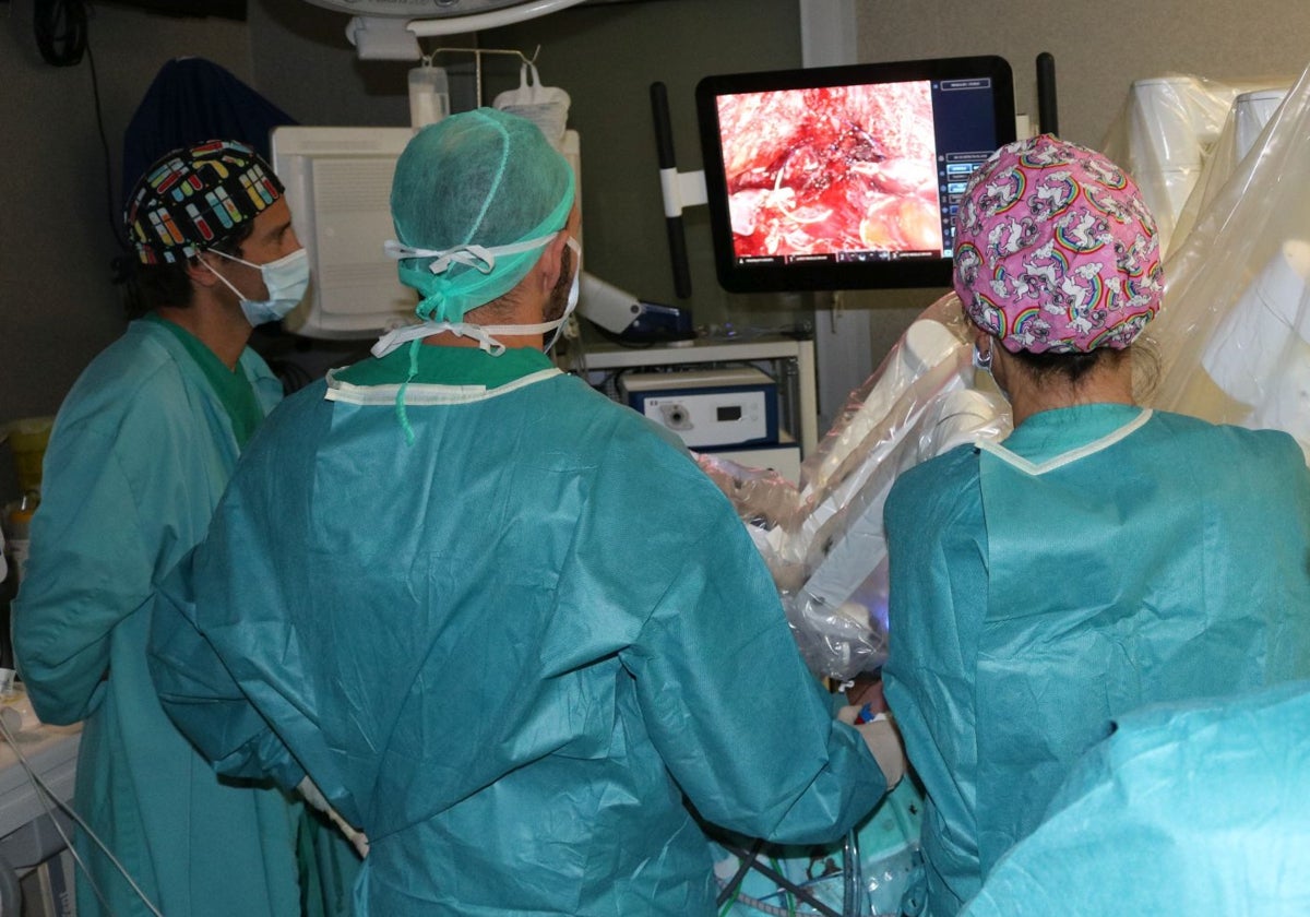 Parte del equipo quirúrgico de Santa Clotilde, durante una operación con el robot Da Vinci.