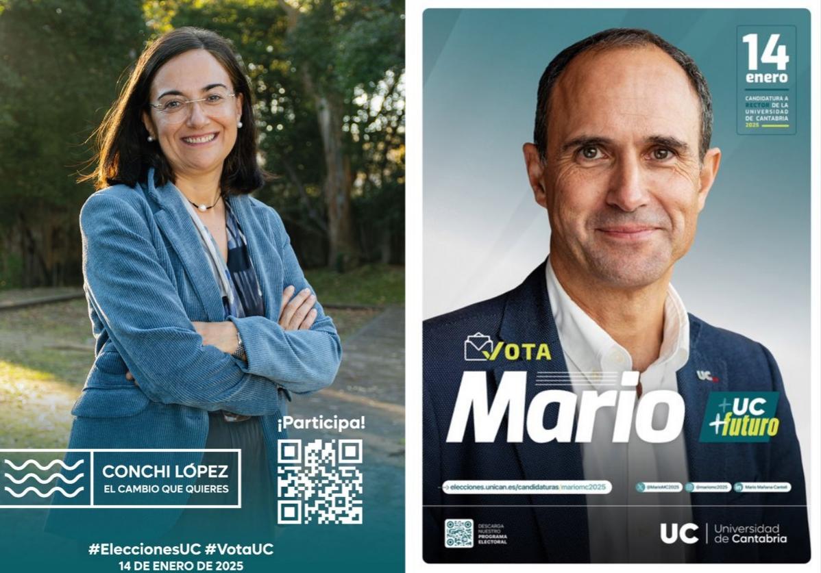 Los carteles electorales de los dos candidatos a gobernar la UC.