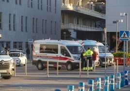 Personal de Diavida, durante la huelga de noviembre, en Valdecilla Sur.