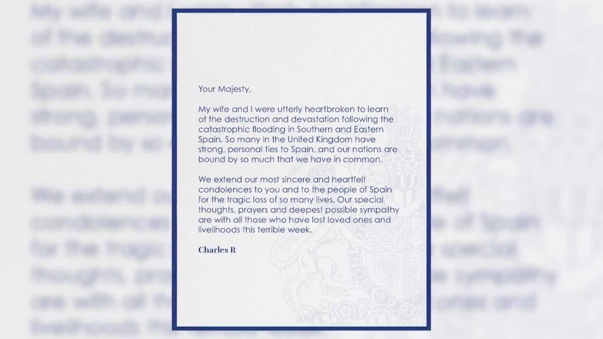 El Rey Carlos III asegura estar "desconsolado" por las consecuencias de