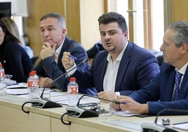 Miguel Ángel Vargas, en el centro, durante un Pleno junto al resto de miembros del PP local.