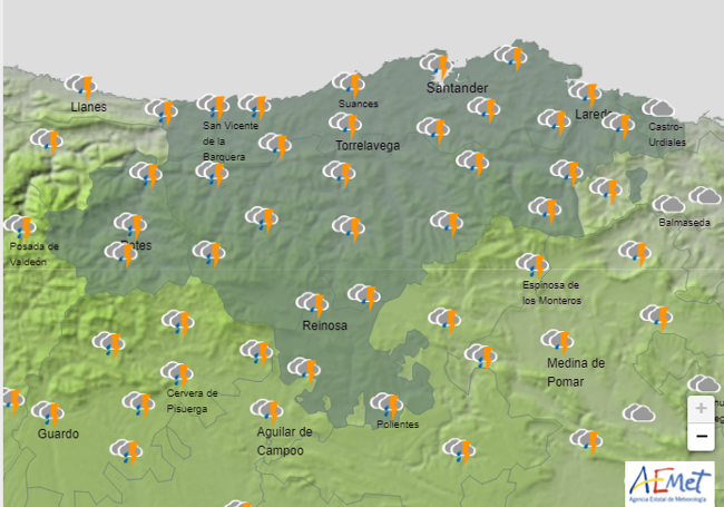 Previsión de la Aemet para este viernes a las ocho de la tarde.