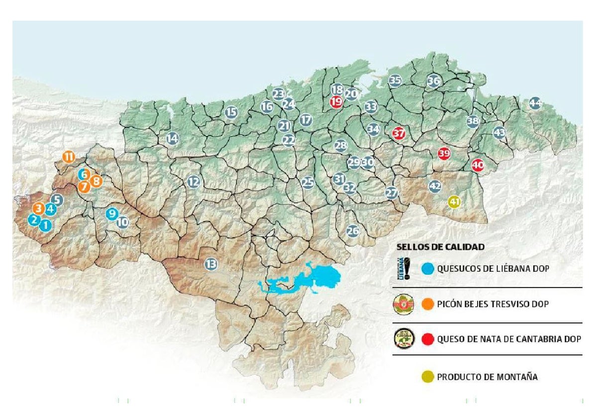 Mapa quesero de Cantabria.