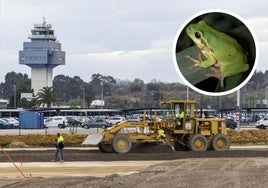 Estado de las obras de construcción del nuevo aparcamiento del Seve Ballesteros. Al lado, la ranita de San Antonio.