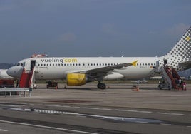 Uno de los aviones de la compañía Vueling en el Seve Ballesteros.