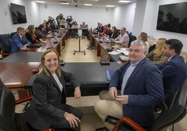 Imagen de la reunión celebrada este martes en Peña Herboda presidida por os titulares de Economía y Presidencia, Luis Ángel Agüeros e Isabel Urrutia.