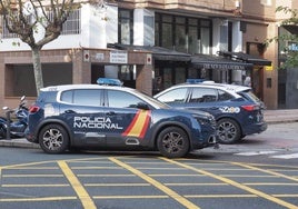 Dos vehículos de la Policía Nacional en el centro de Santander.