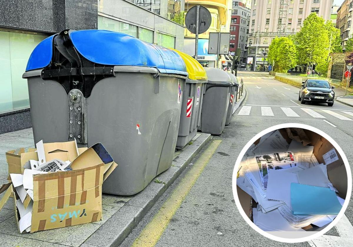 Las cajas aparecieron junto al contenedor de cartón de la calle Isabel II, frente al Ayuntamiento, y contenían miles de folios con nombres y DNI.