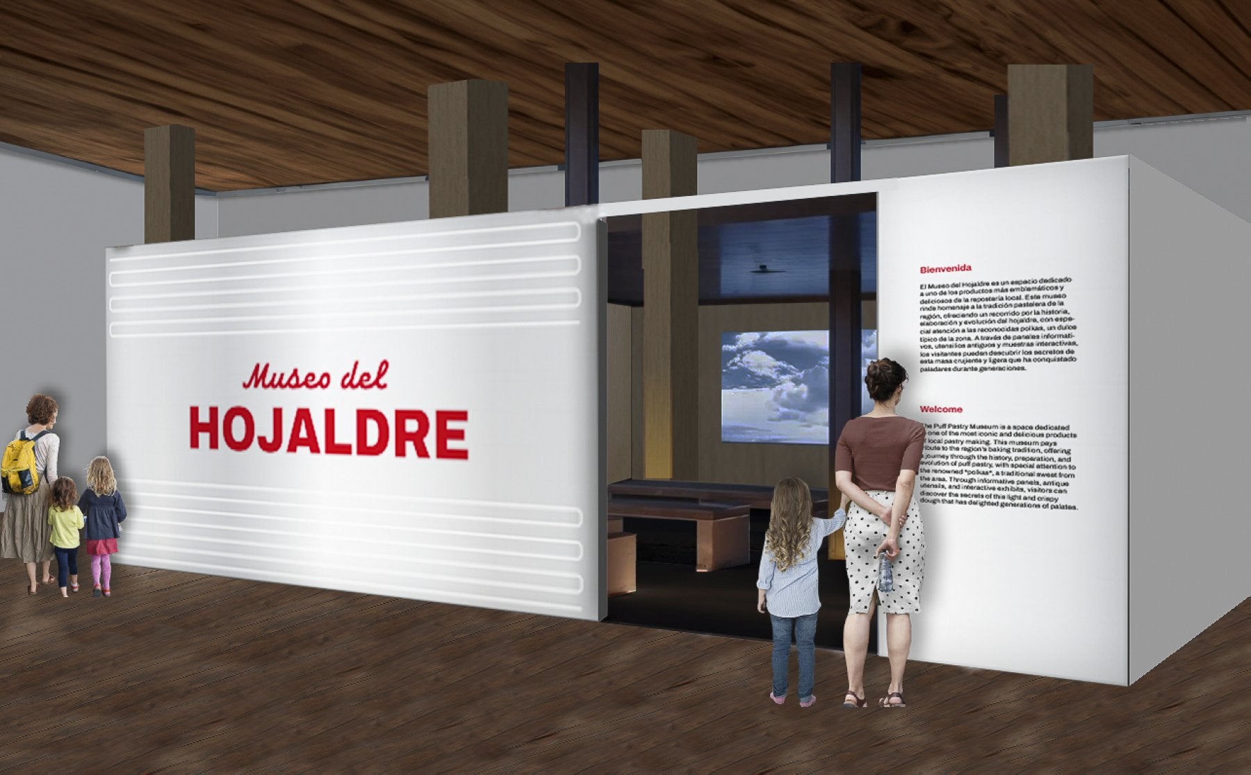 InfografÍa del cubo central. En su interior se reproducirá un audiovisual introductorio.