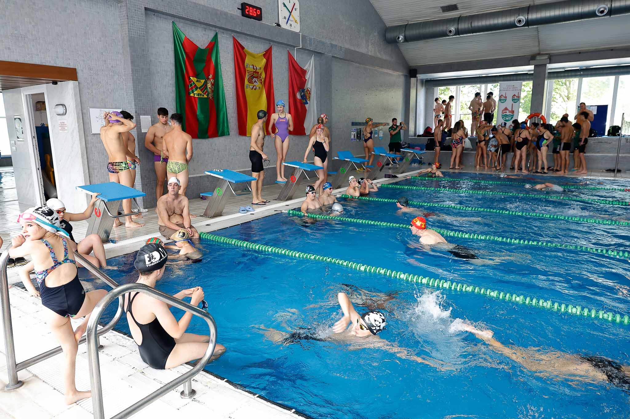 Varios nadadores durante la mañana solidaria.