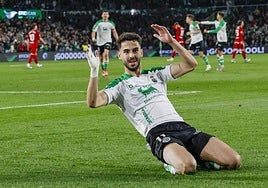 Andrés celebra un tanto ante el Real Zaragoza.