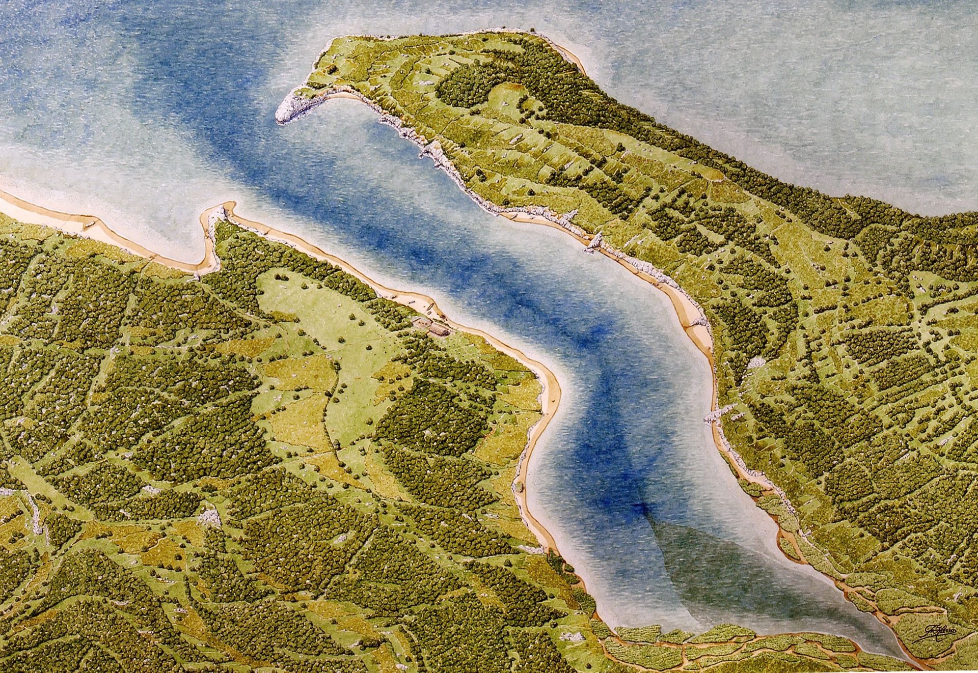 Territorio original sobre el que se asentó la ciudad. Una lengua de tierra entre la ría y la bahía.