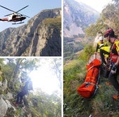 El equipo de rescate descendió desde el helicóptero para evacuar al herido.
