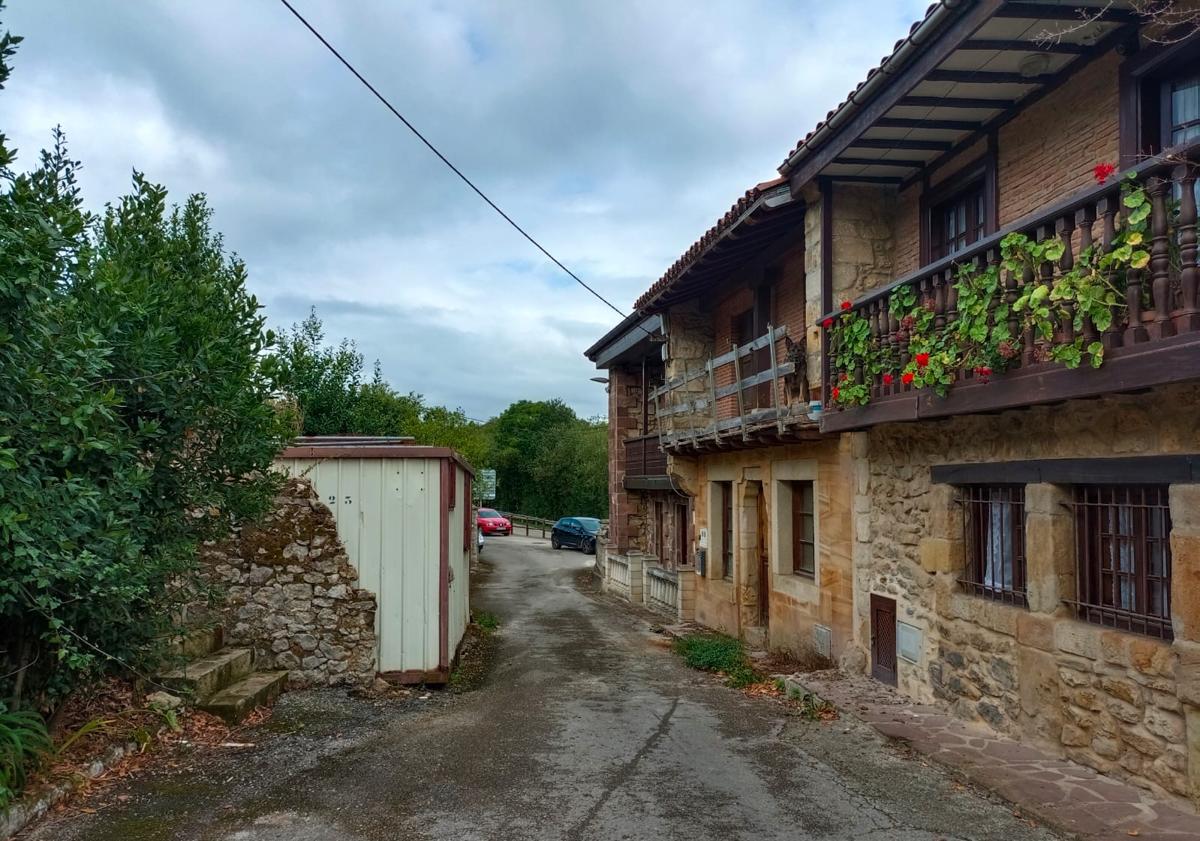 Imagen principal - Arriba, las tres casas colindates. En la del medio se encuentra el foco de la plaga. Abajo, a la izquierda, la valla de advertencia y a la derecha, uno de los perros «con sarna».