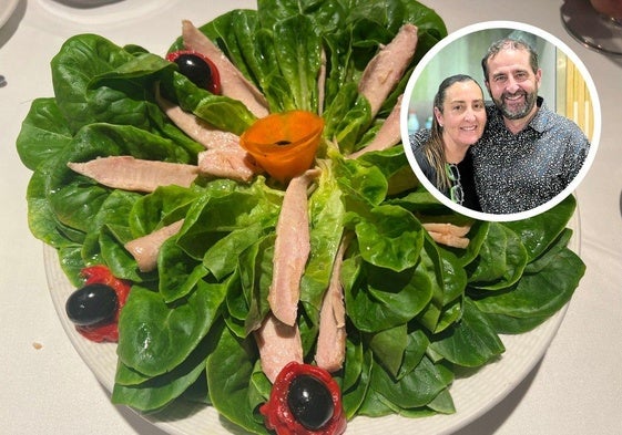 Ensalada de ventresca de bonito. En el círculo, Julia y Gelín Castanedo, los propietarios del restaurante