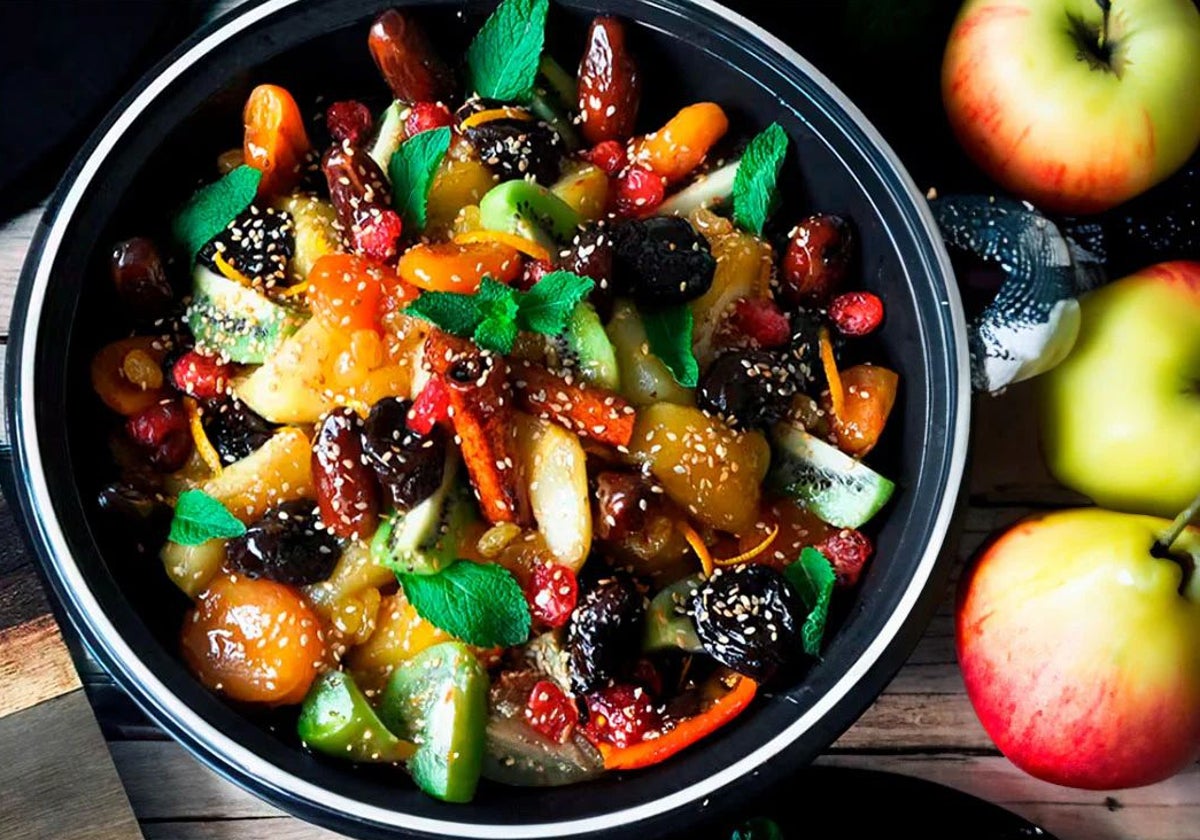 Tajine dulce de fruta fresca y seca caramelizada a la miel
