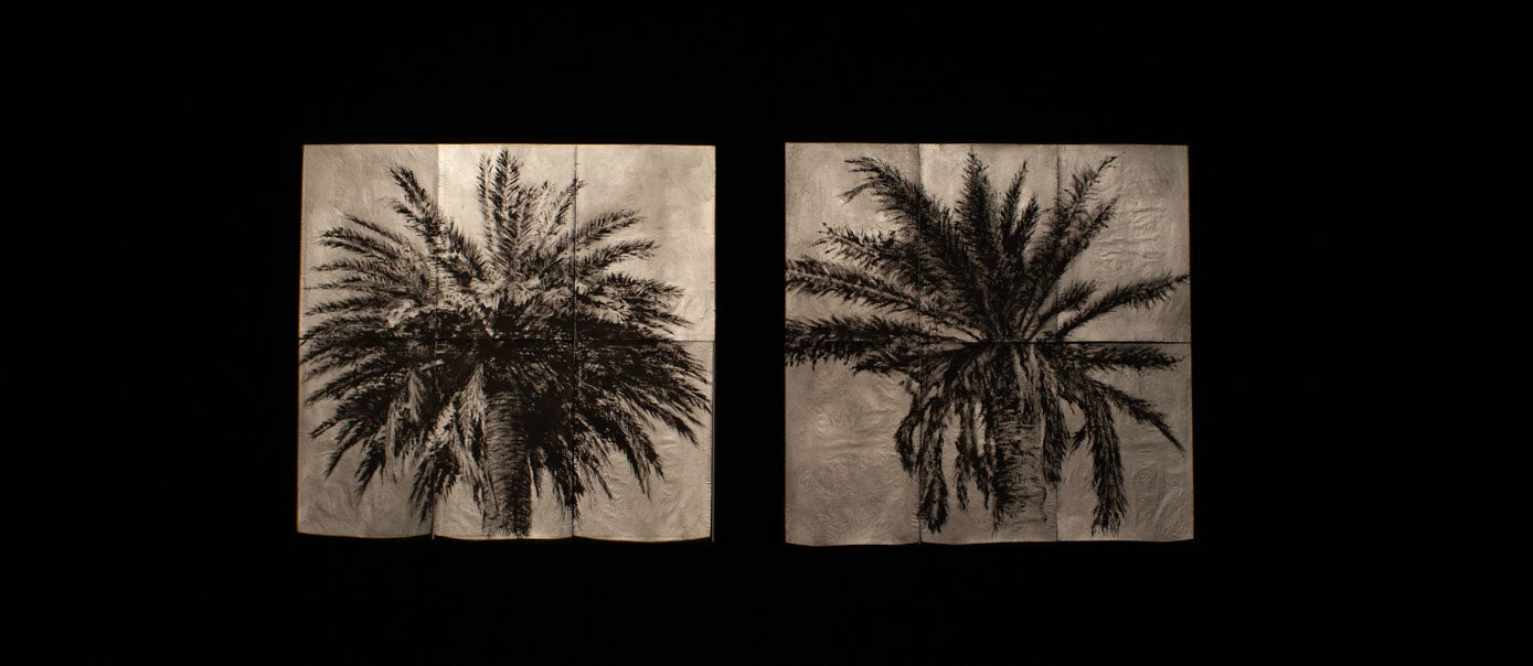 'Palmera'. Pintura sobre papel de periódico