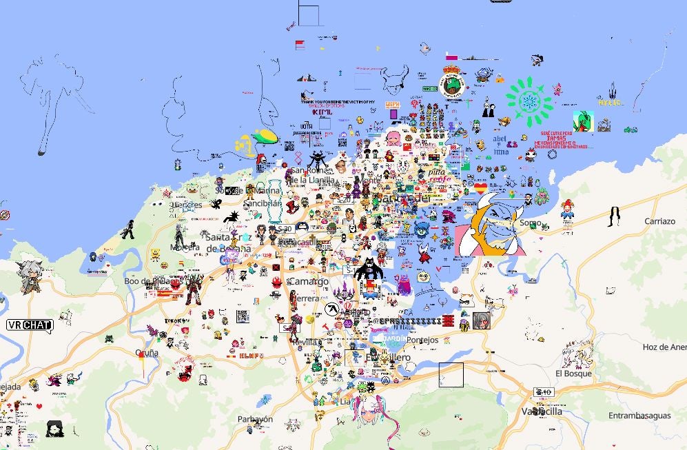 Imagen de Cantabria capturada con las ilustraciones pixeladas en la plataforma Wplace.