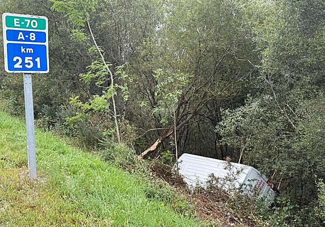 La furgoneta que se ha salido de la vía.