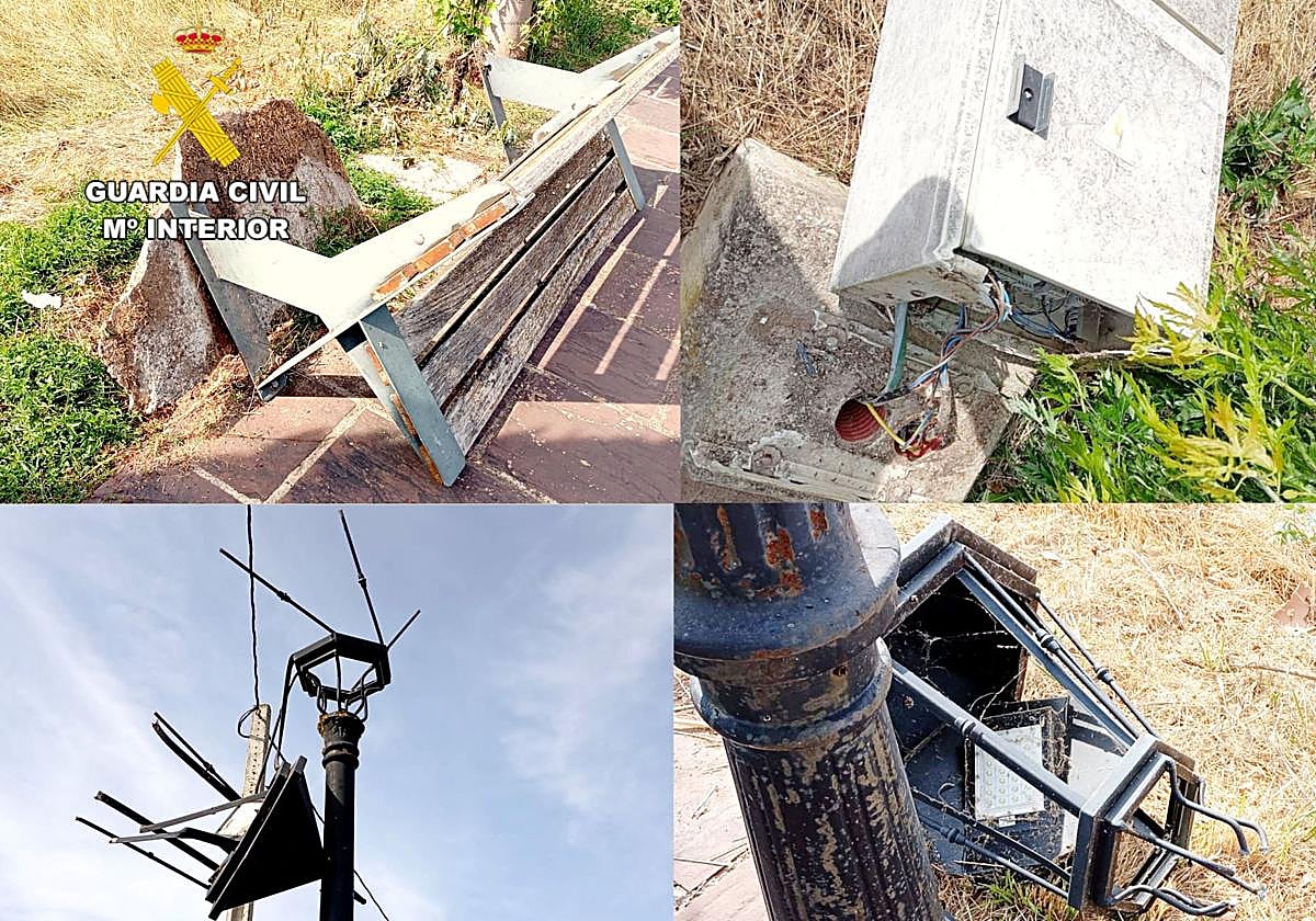 Rompieron farolas y desanclaron del suelo un cuadro eléctrico y un banco.