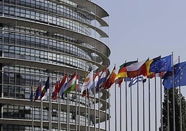 Banderas en la sede del Parlamento Europeo de Estrasburgo.